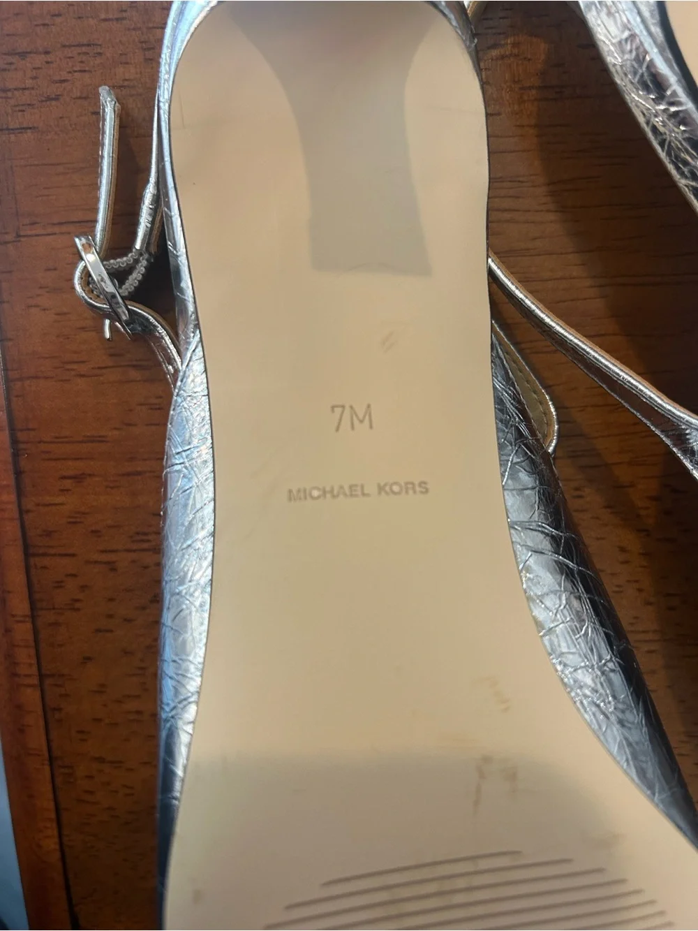 Michael Kors Silver Metallic Slingback Mules with Buckle
